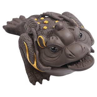 茶宠摆件招财紫砂茶桌蟾蜍手工三足金蟾精品可养茶台禅意小装饰品