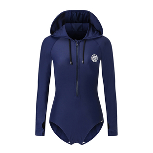 澳洲AXESEA 冲浪服女速干防晒长袖泳衣连体水母衣沙滩连帽泳衣