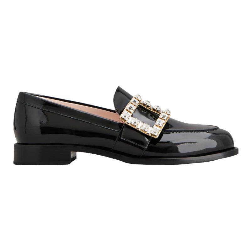 RogerVivier/罗杰维维亚女士莫卡辛鞋漆皮水晶搭扣皮革底新款