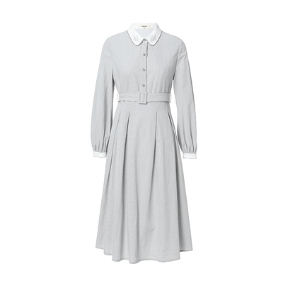 女士刺绣收腰文艺格子衬衫裙