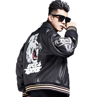2026新款机车服羊皮皮衣男士真皮夹克老虎刺绣加厚宽松休闲外套潮