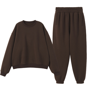 ZzZHANG【口碑强推】时尚休闲套装女慵懒舒适圆领加绒卫衣两件套