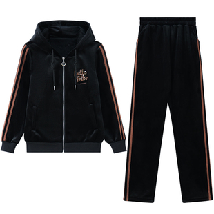 金丝绒套装妈妈冬季新款加肥加大码中年冬装女加绒休闲两件套秋冬