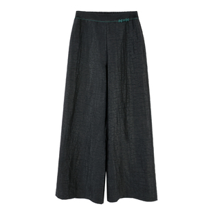 高端品牌香云纱阔腿裤女式真丝裤子妈妈时尚高腰蚕丝黑色休闲长裤