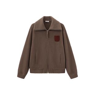 8ON8棕色小口袋拉链卫衣2025秋冬新款羊毛大翻领宽松时尚休闲上衣