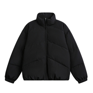 羽绒服男美式立领冬加厚保暖外套大码黑色宽松上衣新款2025高级感