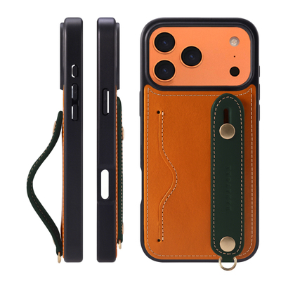 适用于苹果17真皮手机壳支架挂绳