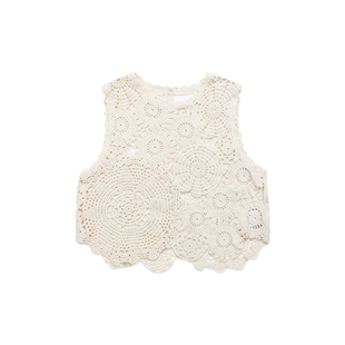 miorastudio法式花朵钩花镂空背心小众设计感高级度假短款衫上衣