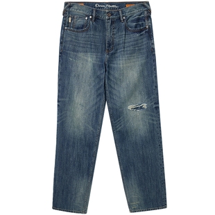 907杰克琼斯男装秋季新纯棉做旧磨破廓形牛仔裤阔腿裤长裤子男款