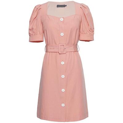 欧碧倩方领泡泡通勤OBEG中长裙