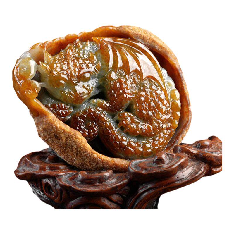 望子成龙红黄翡手把翡翠小摆件