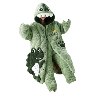 睡衣男款秋冬季珊瑚绒三层夹棉加厚加绒睡袍青少年大童家居服套装