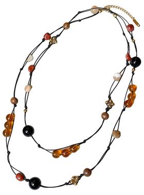 黄色锆石双层叠戴串珠项链高级感