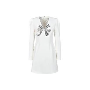 陈妍希同款YES BY YESIR叶谦原创设计师秋白镶钻蝴蝶结连衣裙