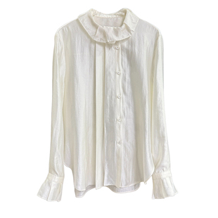 设计师款！谁穿谁美！宽松真丝荷叶领长袖衬衫上衣女    26858~JS