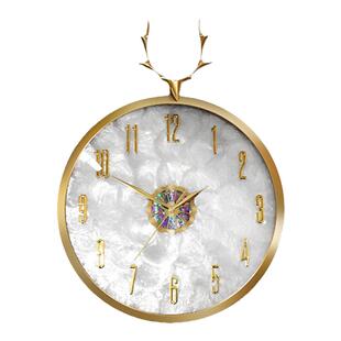 TIMESS轻奢鹿头钟表挂钟客厅家用时尚装饰表挂墙静音大气电波时钟