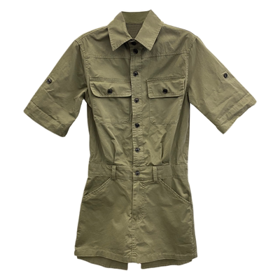 收腰翻领长袖工装牛仔连衣裙短裙