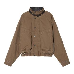 【多结构分割】Unvesno(UN)巴恩风复古洗褪皮领拼接短廓棉服保暖