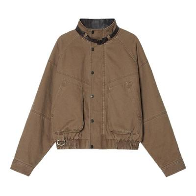 【多结构分割】Unvesno(UN)巴恩风复古洗褪皮领拼接短廓棉服保暖