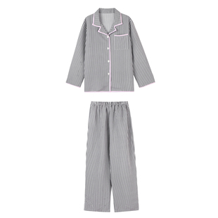 JoyceBra  韩系翻领撞色条纹睡衣女春季薄款长袖可外穿家居服套装