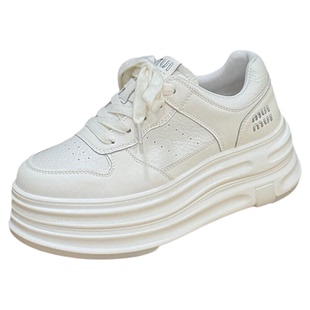 真皮厚底小白鞋女2025年新款爆款增高6cm松糕女鞋时尚运动休闲鞋