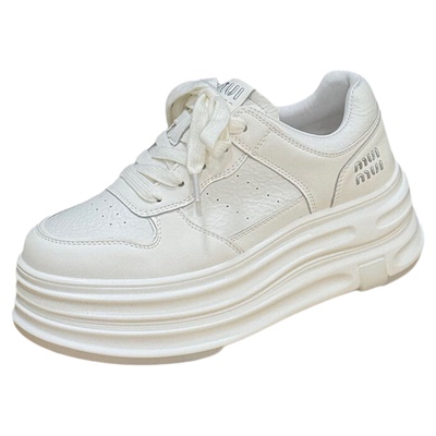 真皮厚底小白鞋女增高6cm松糕鞋