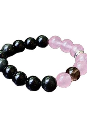 甜美粉水晶+黑玛瑙手链