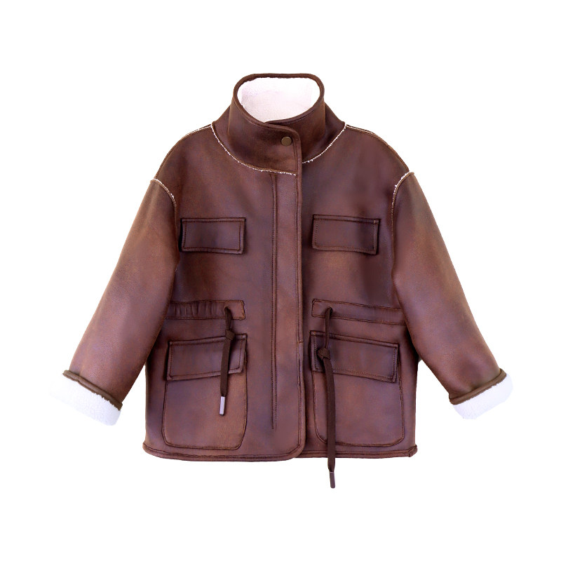 儿童麂皮绒大衣立领机车服韩版童夹克/皮衣
