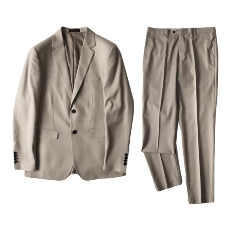 韩版浅卡其色修身秋冬休闲西服