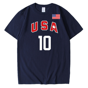 美国队10号科比t恤usa梦八短袖篮球男圆领安东尼韦德上衣字母纯棉