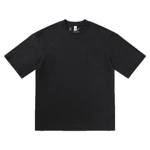 ALLIN 高克重磅精梳棉短袖t恤男生夏季纯棉230G黑色口袋宽松上衣