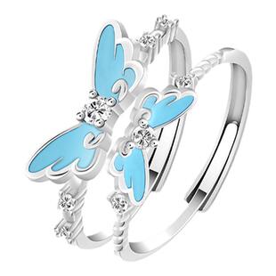 VIVIWELL蝶影翩翩 夜光纯银情侣对戒设计感小众轻奢蝴蝶闺蜜戒指