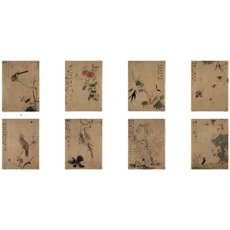 恽寿平草虫图八开册页手稿工笔画