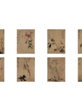 恽寿平草虫图八开册页手稿工笔画