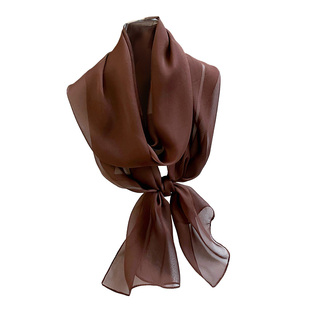 咖色真丝丝巾女式高级围巾2025新款今年流行爆款颈巾长条纱巾薄款