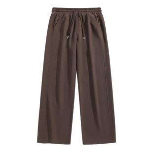 班尼路咖色重磅华夫格裤子男春秋美式垂感直筒阔腿裤休闲运动裤A