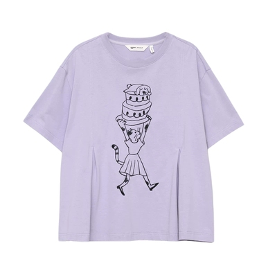 MOVEUP幻走2026夏季新款.FUN系列纯棉圆领趣味绣花收褶短款T恤女