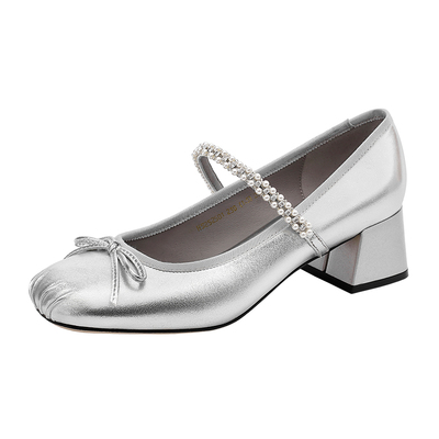 哈森蝴蝶结浅口玛丽珍鞋春季新款水钻一字带单鞋HS252501