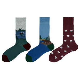 BeeffSocks男女 插画设计山系户外 美式复古绅士长袜 无骨澳棉袜