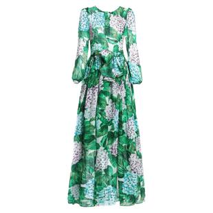 旅游度假沙滩裙飘逸长裙春秋新装名媛气质显瘦波西米亚印花连衣裙