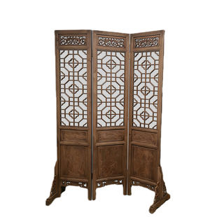 中式做旧屏风客厅实木隔断装饰可折叠移动仿古花格屏风办公室玄关
