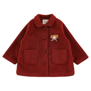 幼悠女童2025冬季新款娃娃领中长款纳米绒大衣亲肤保暖外套过年服