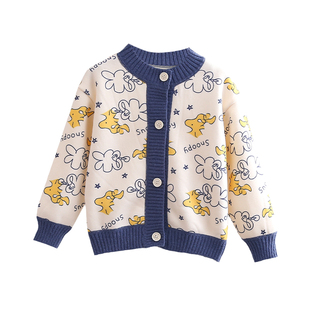 史努比男女童秋冬针织衫2025新款儿童姐弟装开衫毛衣小女孩外套