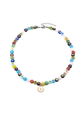 彩色琉璃花雏菊吊坠项链