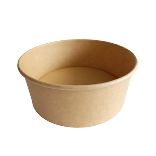 1000一次性牛皮纸打包盒圆形纸碗国潮餐盒沙拉碗外卖便当饭盒加厚