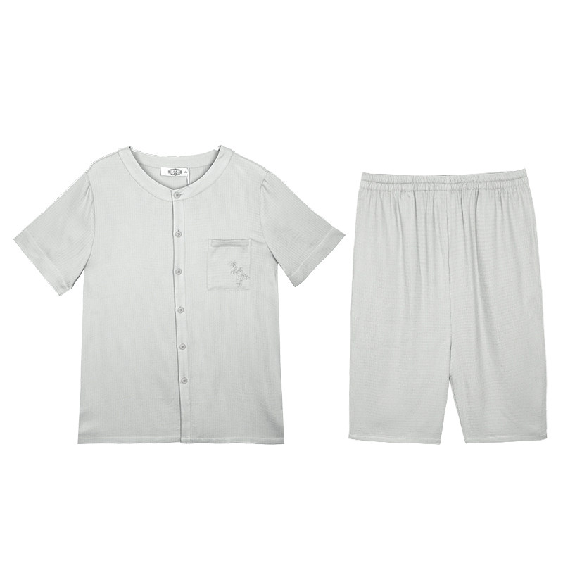美标男士夏季短袖睡衣套装薄款宽松可外穿家居服圆领休闲中年
