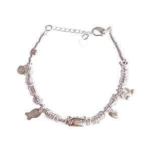 足银999纯银法棍猫盘缠手链女元宝钱币碎银子手链新中式女友礼物