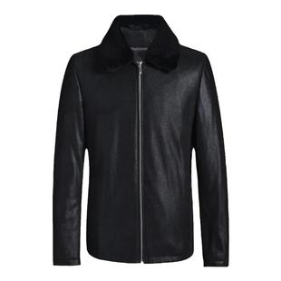 callisto卡利斯特男士秋冬羊皮革绒面印花翻领皮毛一体羊皮革皮衣