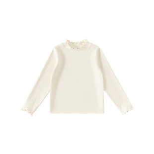女童打底衫秋冬新款衣服儿童长袖t恤女孩白色木耳边上衣内搭童装