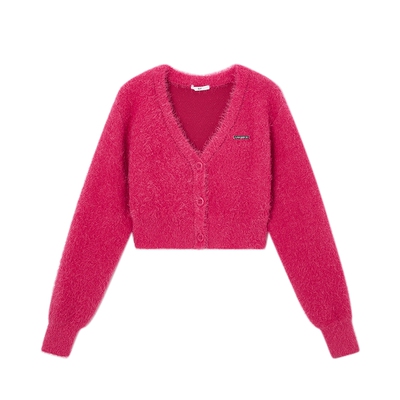 SLY 冬季新品甜辣减龄金属标V领针织开衫女030HAY70-2731